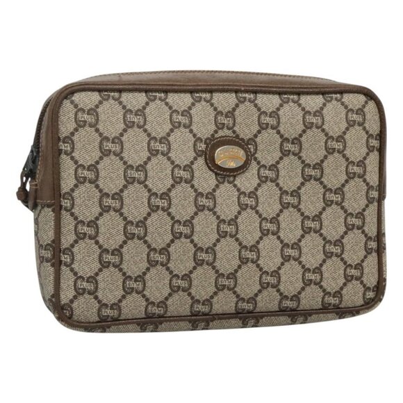 GUCCI GG Plus Supreme Clutch Bag PVC Beige Brown Auth th5758 - Picture 1 of 16